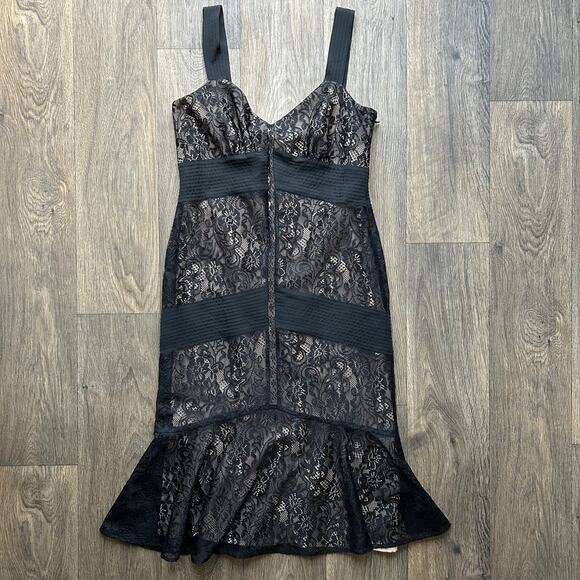 Ann Taylor LOFT Black Lace Sweetheart Neck Trumpet Midi Dress Size 8 - Picture 5 of 11